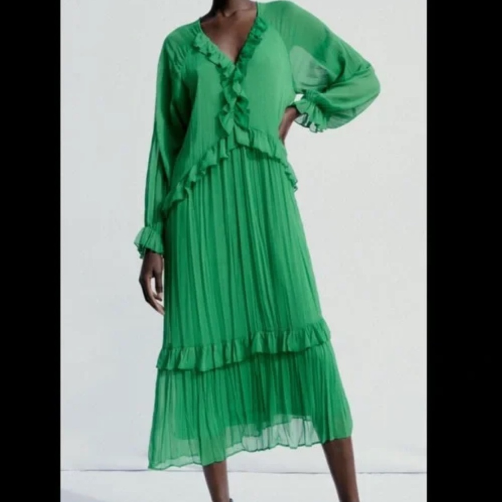 Zara Emerald Ruffle Detail Blouse